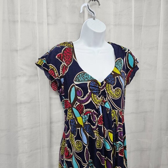 Boden Blue Purple Abstract Leaf Print Jersey Dress Boho Babydoll Y2K Artsy 8 - Picture 4 of 13